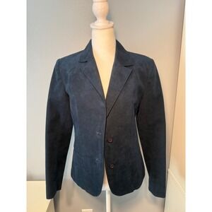 ULTRA SUEDE Navy Blue Button Blazer Jacket Womens Size 4